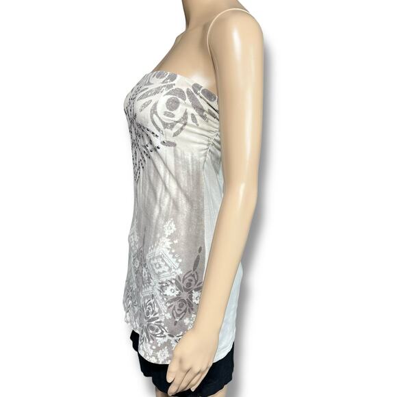 Maurices Womens Strapless Bandeau Tank Top with Shelf Bra Cream Silver Medium - Picture 4 of 11